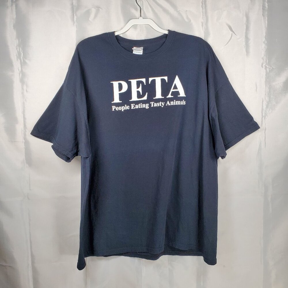 Gildan PETA Novelty Short Sleeve Shirt Vegetarian Slogan Black White Men Sz 3XL